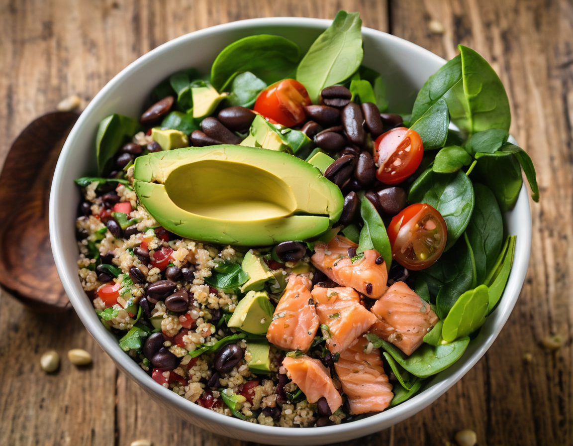 Ensalada Mediterránea de Aguacate con Salmón y Quinoa