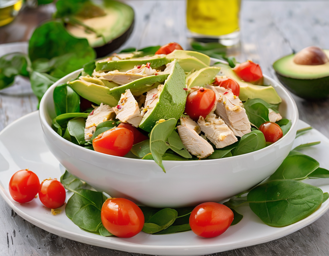 Ensalada Mediterránea de Aguacate con Pollo y Tomates Cherry