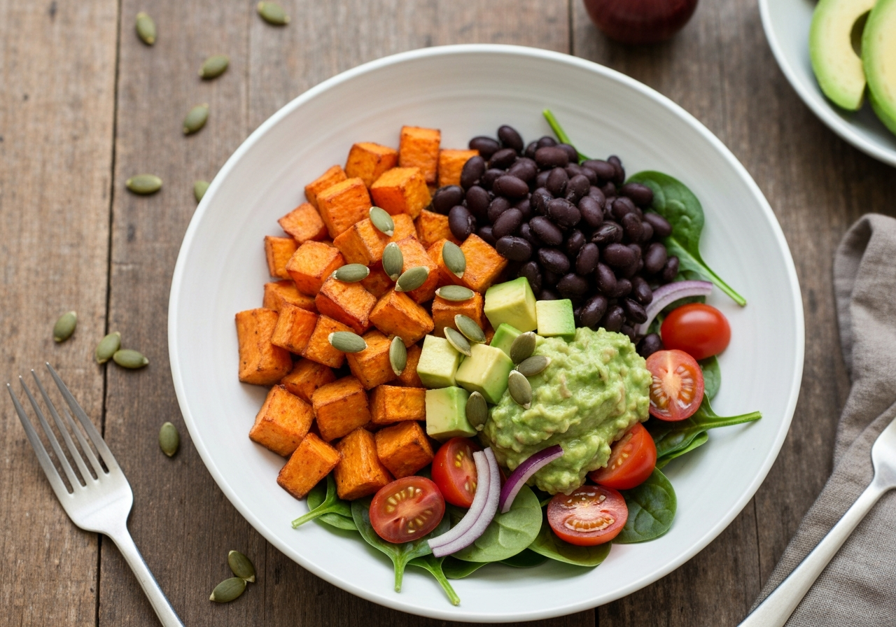 Batatas Asadas con Espinacas y Garbanzos