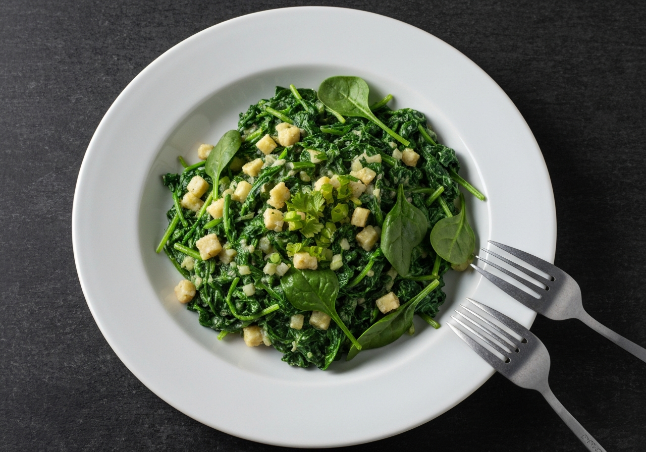 Espinacas Salteadas con Jamón Ibérico y Piñones