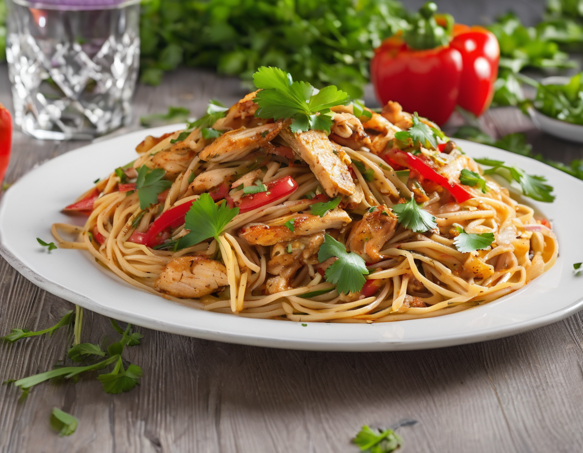 Pasta Integral con Pollo y Verduras al Estilo Latino