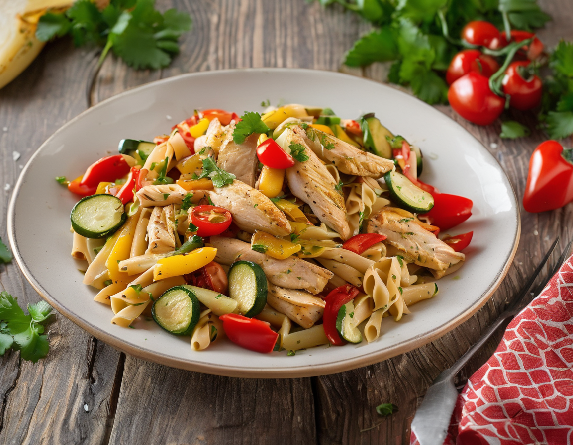 Pasta Integral con Pollo y Verduras al Estilo Latino
