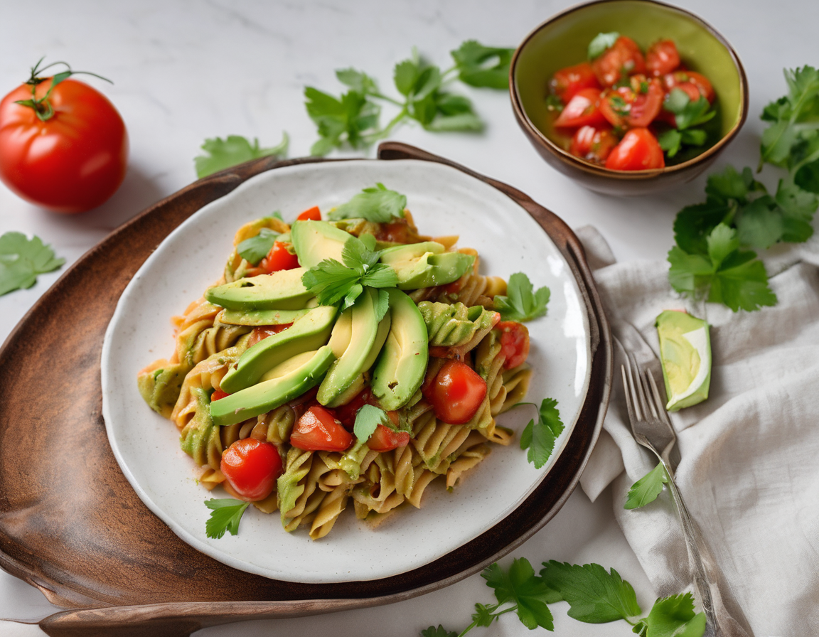 Pasta Integral con Salsa de Tomate y Aguacate al Estilo Latino