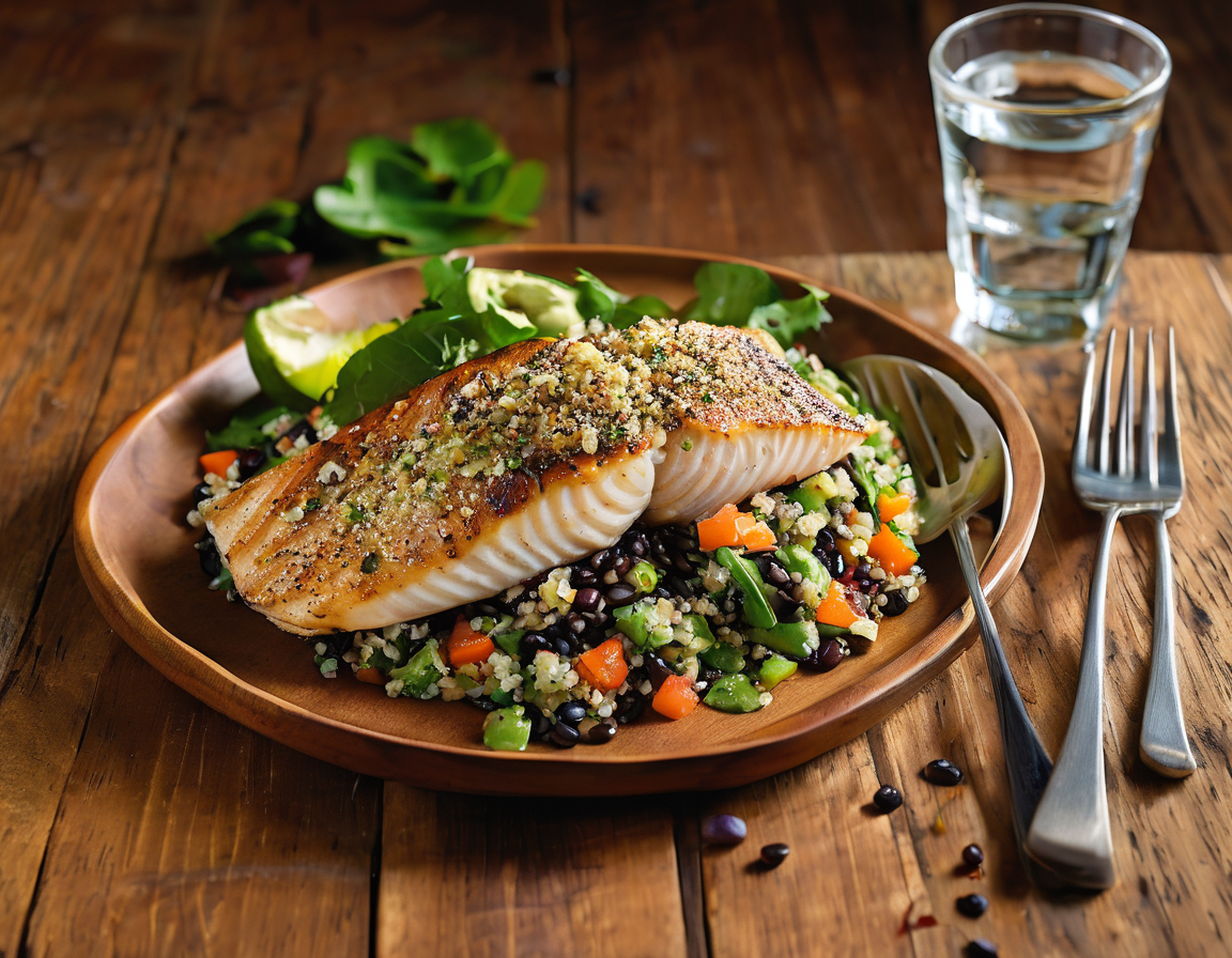 Pescado a la Parrilla con Ensalada de Quinoa y Aguacate