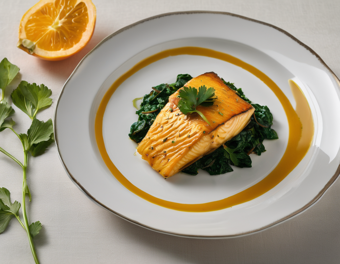 Pescado al Horno con Puré de Calabaza y Espinacas