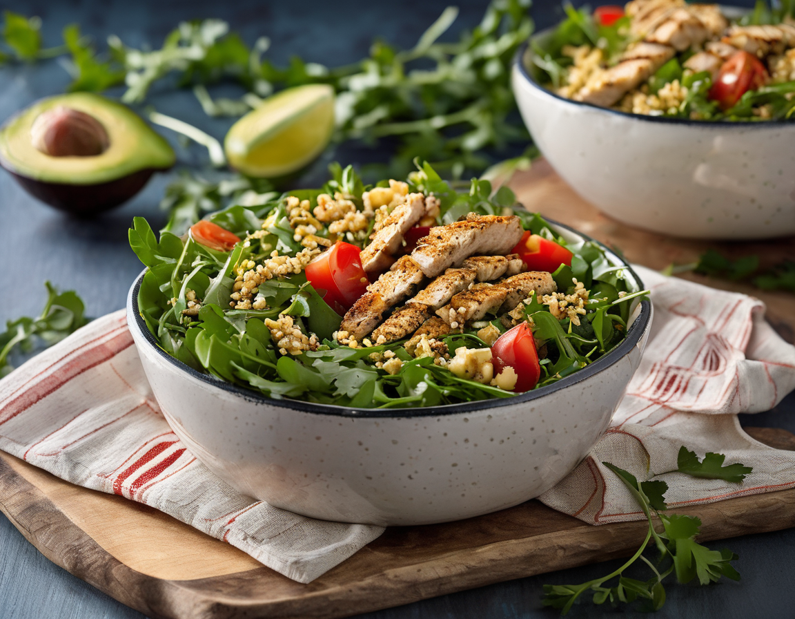 Ensalada de Rúcula con Quinoa y Pollo a la Parrilla