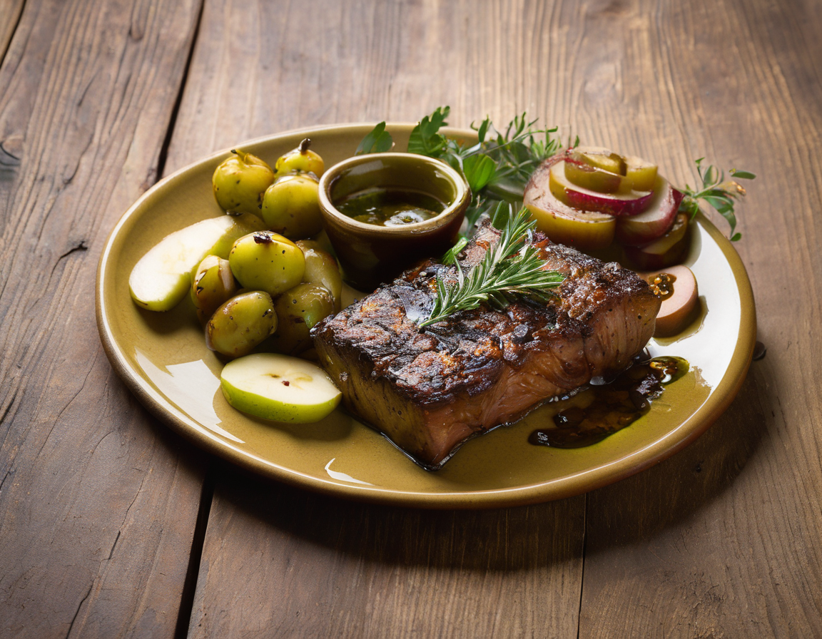Cordero Asado con Manzana al Horno y Hierbas Latinas