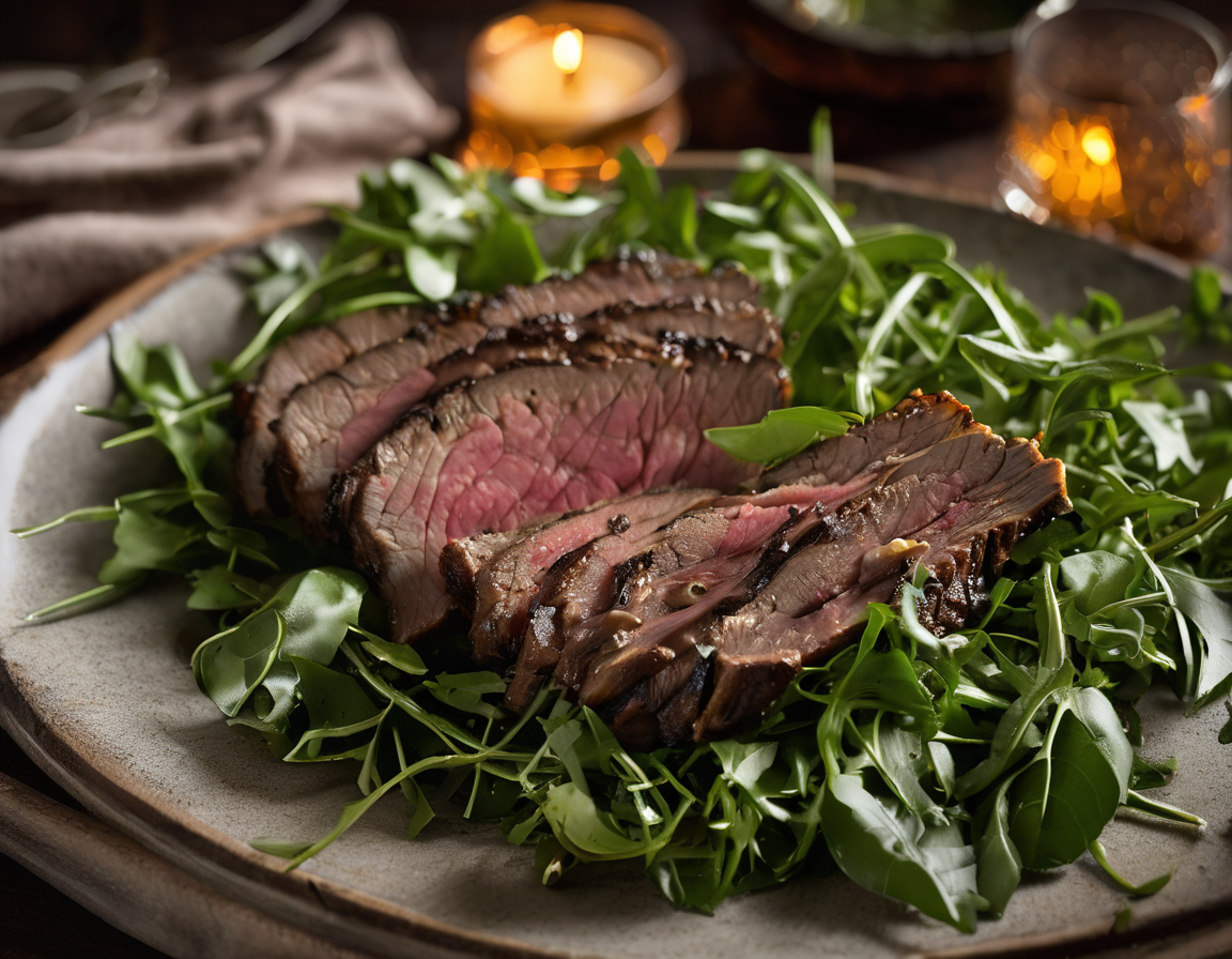 Cordero Asado con Ensalada de Rúcula Suave