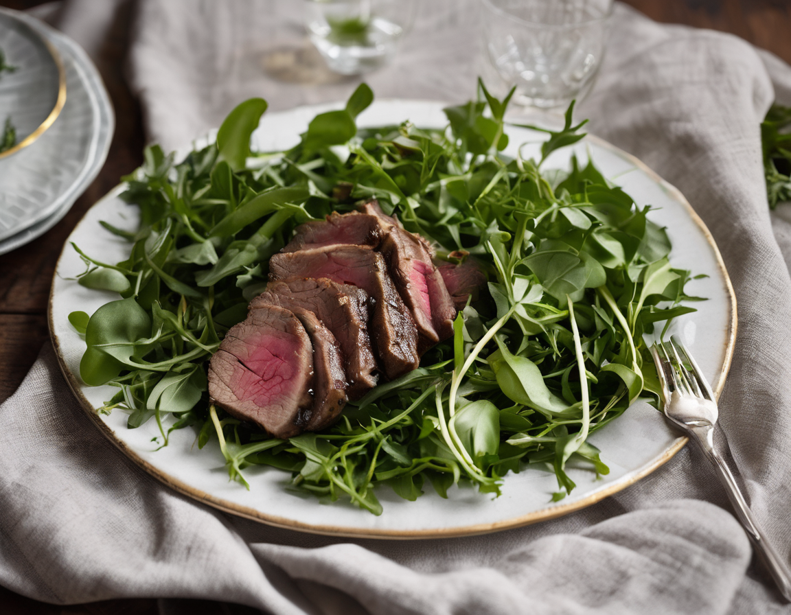 Cordero Asado con Ensalada de Rúcula y Limón