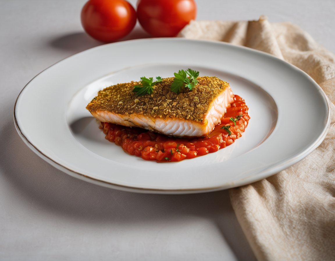 Pescado con Costra de Avena y Salsa de Tomate Baja en FODMAP