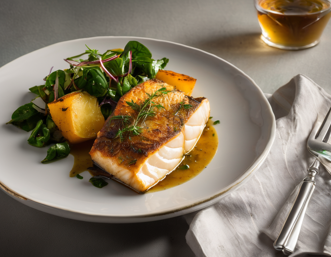Pescado al Horno con Batatas Asadas y Ensalada de Espinacas