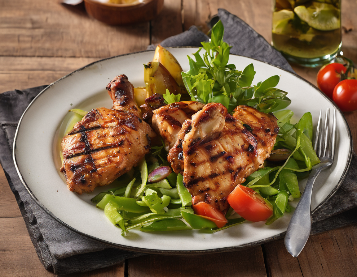 Pollo y Cordero a la Parrilla con Ensalada de Pepino y Tomate