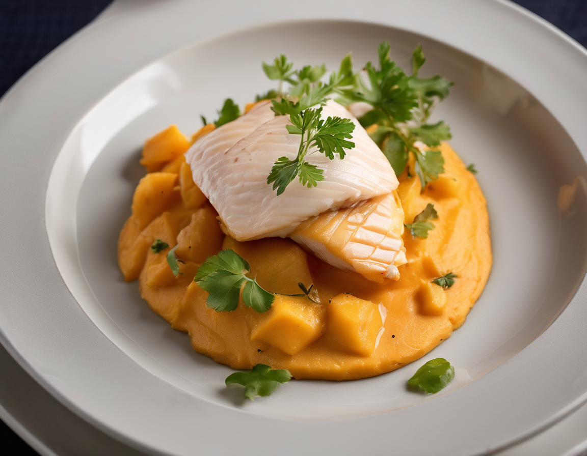 Pollo y Pescado al Vapor con Puré de Batata