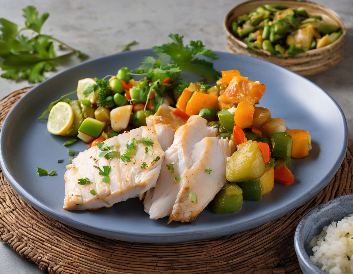 Pollo y Pescado al Vapor con Verduras Suaves