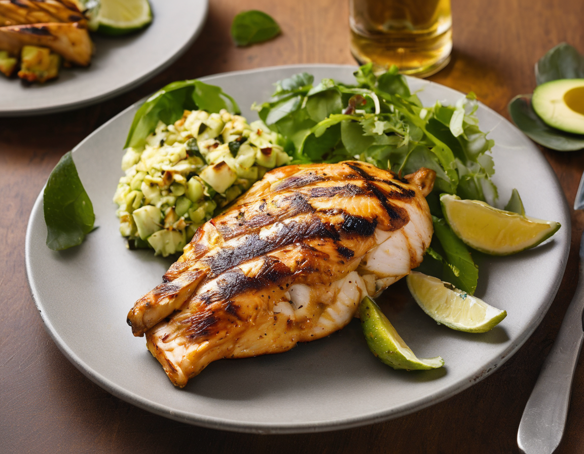 Pollo y Pescado a la Parrilla con Ensalada de Aguacate