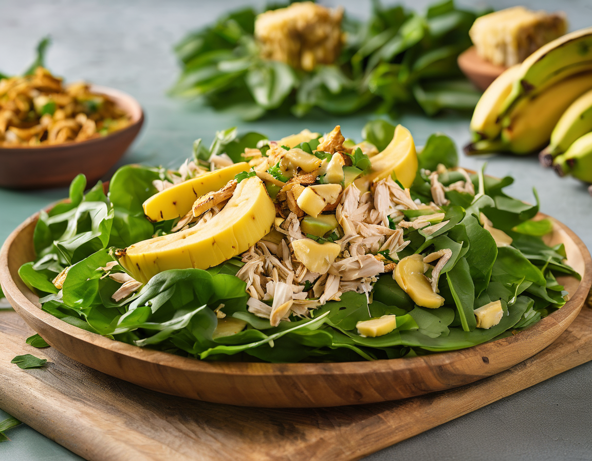 Ensalada Tropical de Rúcula con Pollo y Banana Asada