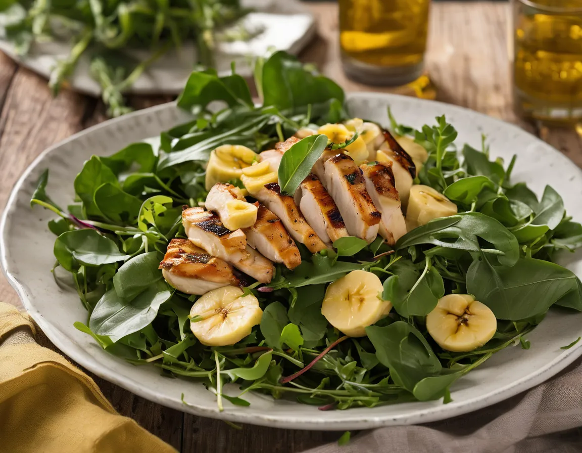 Ensalada de Rúcula con Banana Asada y Pollo