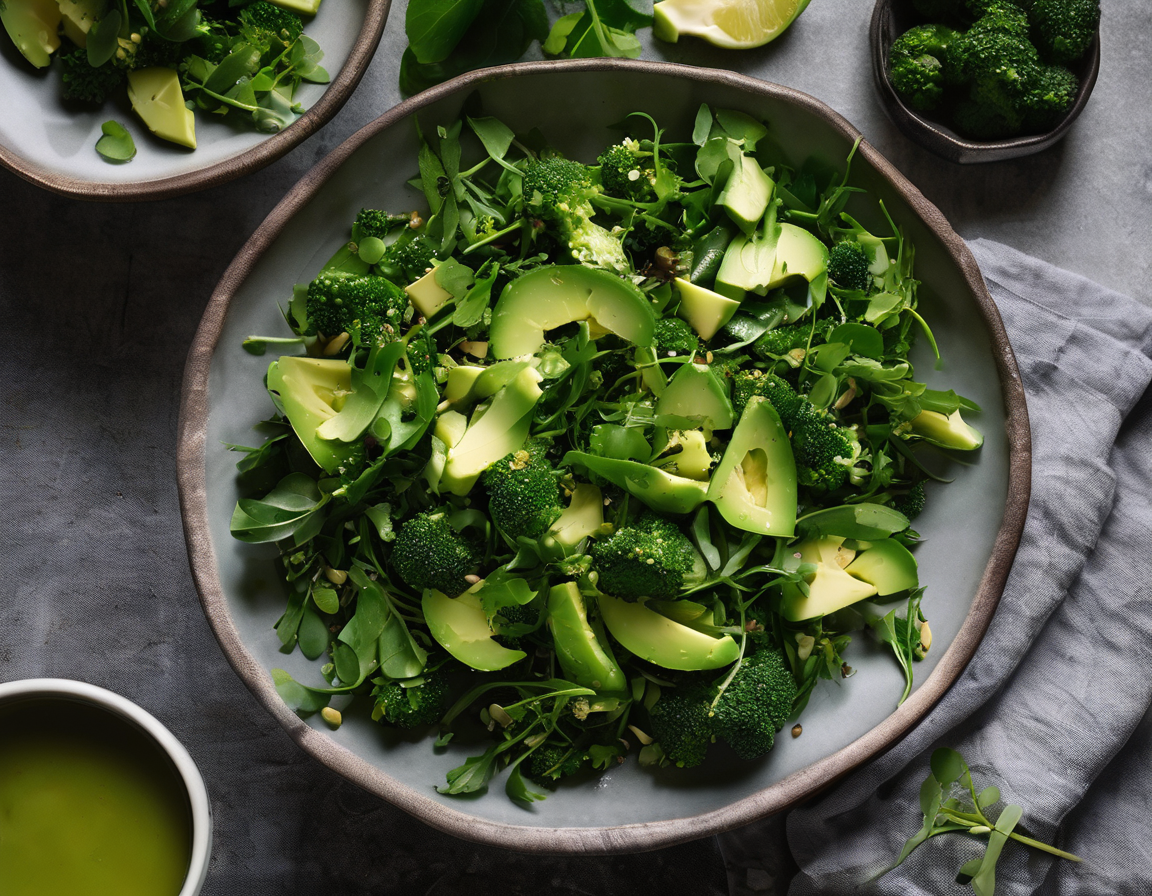 Ensalada de Rúcula y Brócoli con Aderezo de Lima y Aguacate