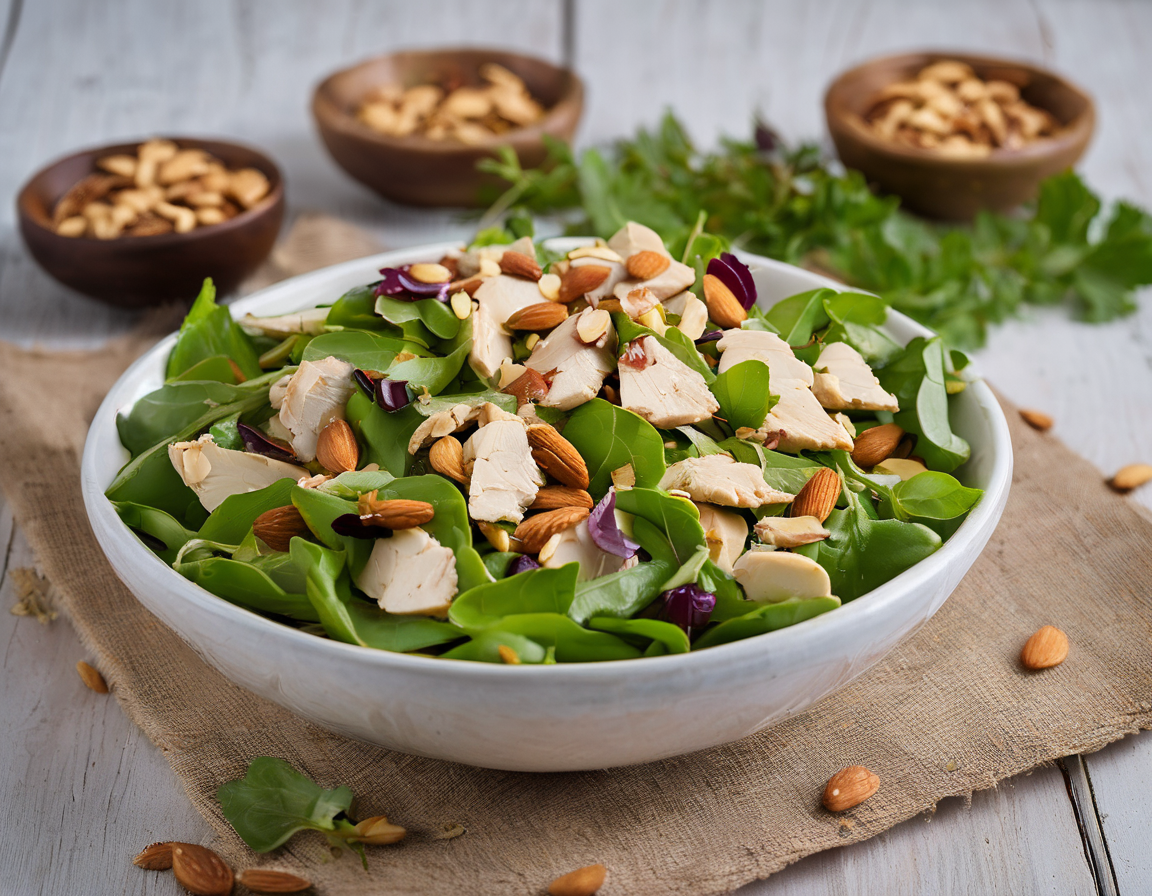 Ensalada Mediterránea de Almendras con Pollo y Verduras Low-FODMAP