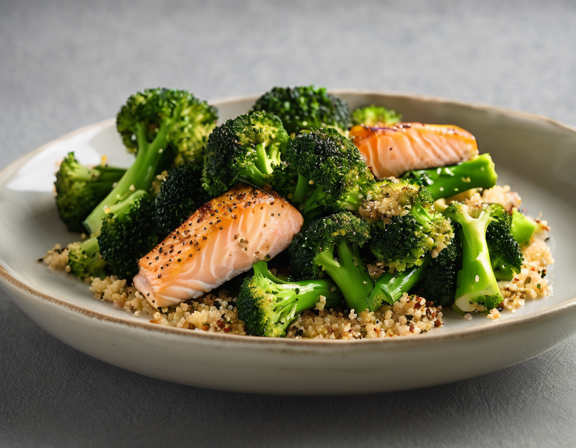 Brócoli Asado a la Francesa con Quinoa y Salmón