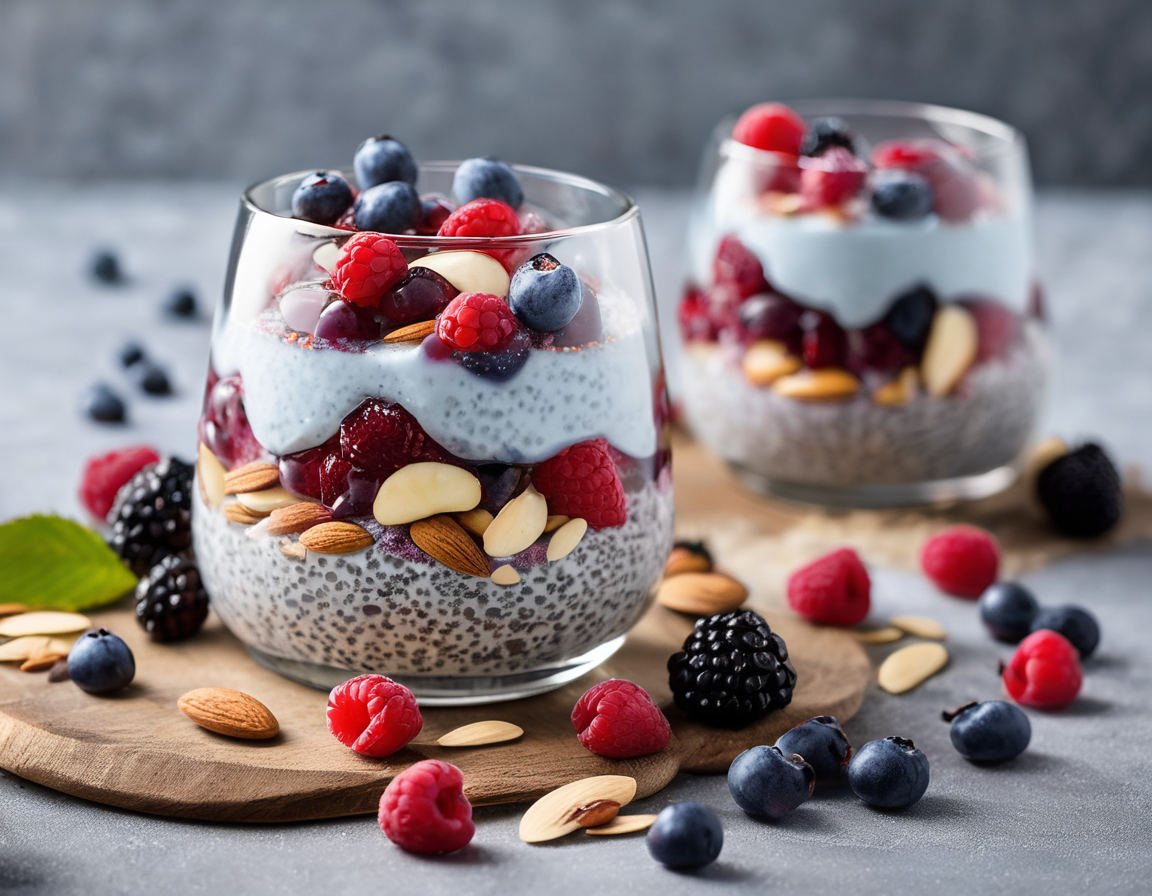 Pudín de Chía Bajo en Fructosa con Bayas y Almendras