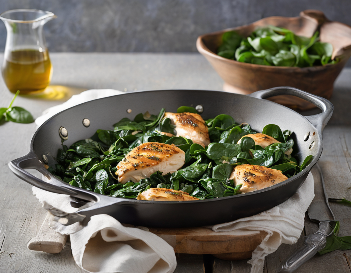 Sartén de Espinacas y Pollo Bajo en FODMAP