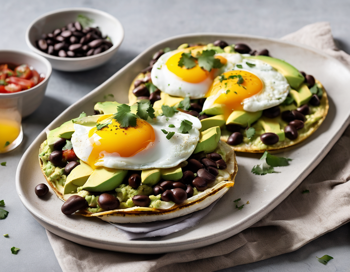 Huevos Rancheros Compatibles con la Dieta DASH con Aguacate y Frijoles Negros