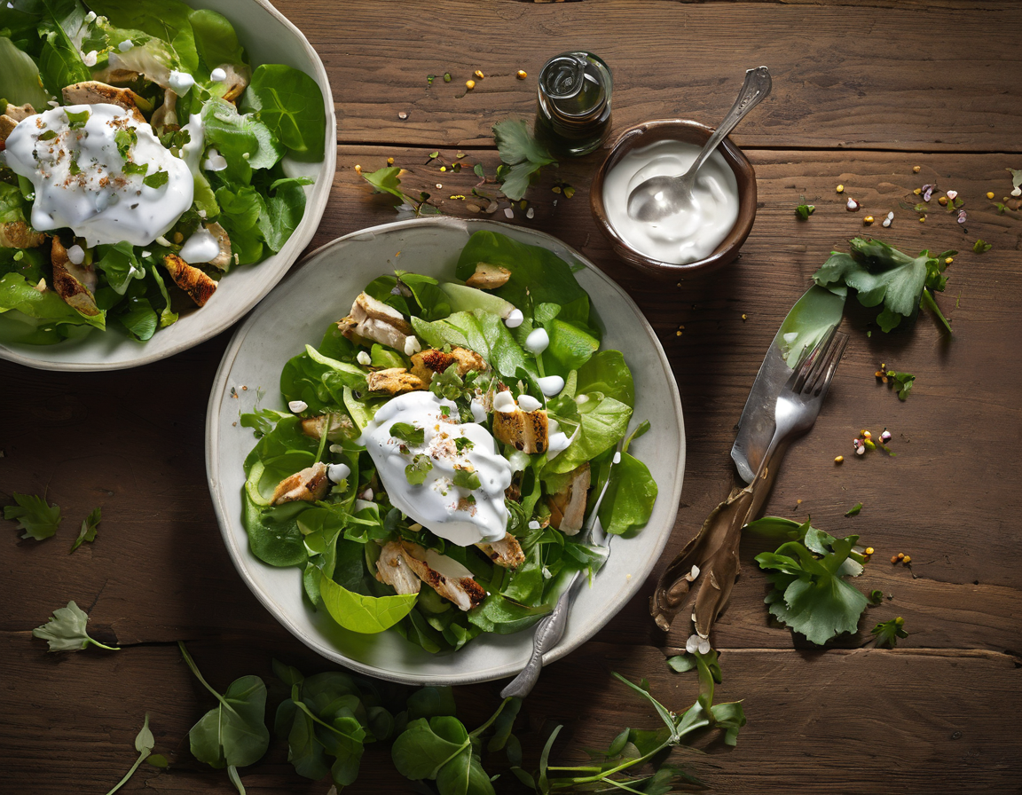 Ensalada de Lechuga con Pollo a la Parrilla y Salsa de Yogur