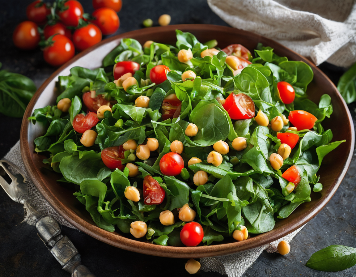Ensalada de Lechuga con Garbanzos y Tomates Cherry al Estilo Italiano