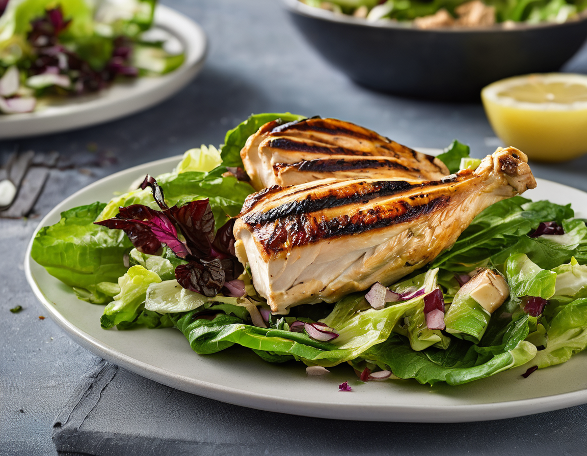 Ensalada de Pollo a la Parrilla y Lechuga Romana Compatible con la Dieta DASH