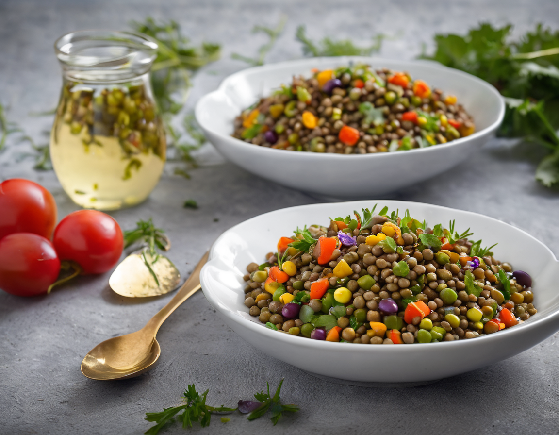 Ensalada de Lentejas con Verduras de Primavera y Vinagreta de Mostaza