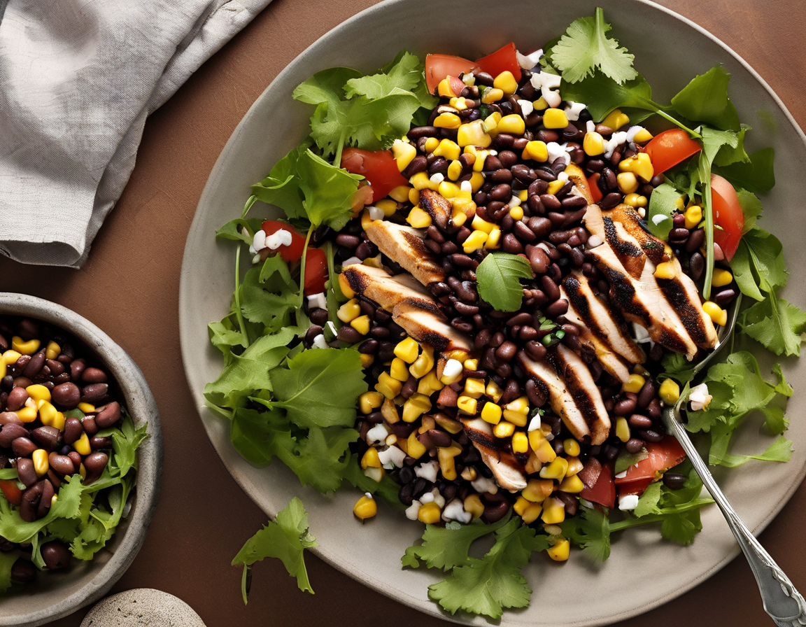 Ensalada Suroeste de Maíz y Frijoles Negros con Pollo a la Parrilla