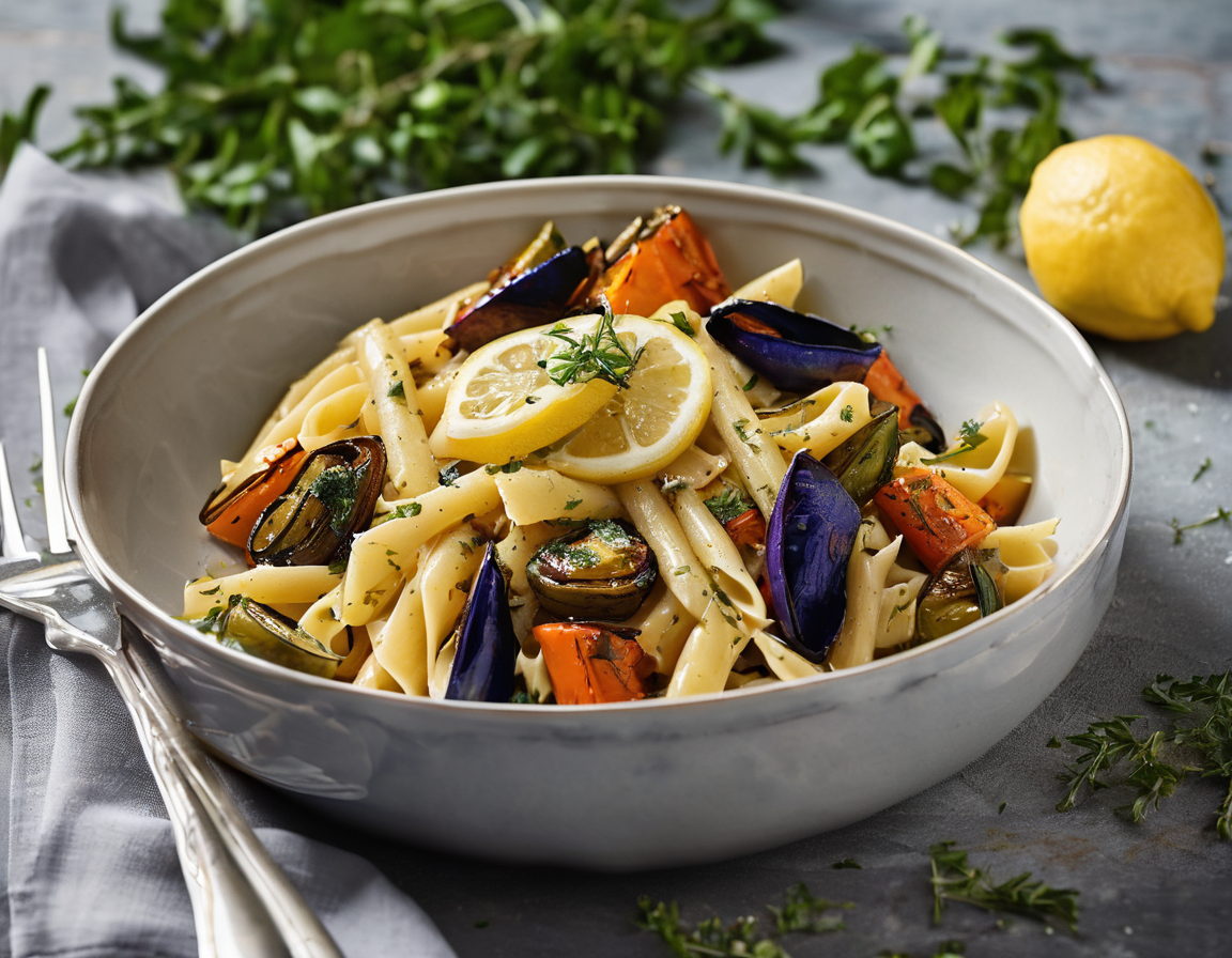 Pasta Mediterránea con Verduras Asadas y Salsa de Limón y Hierbas