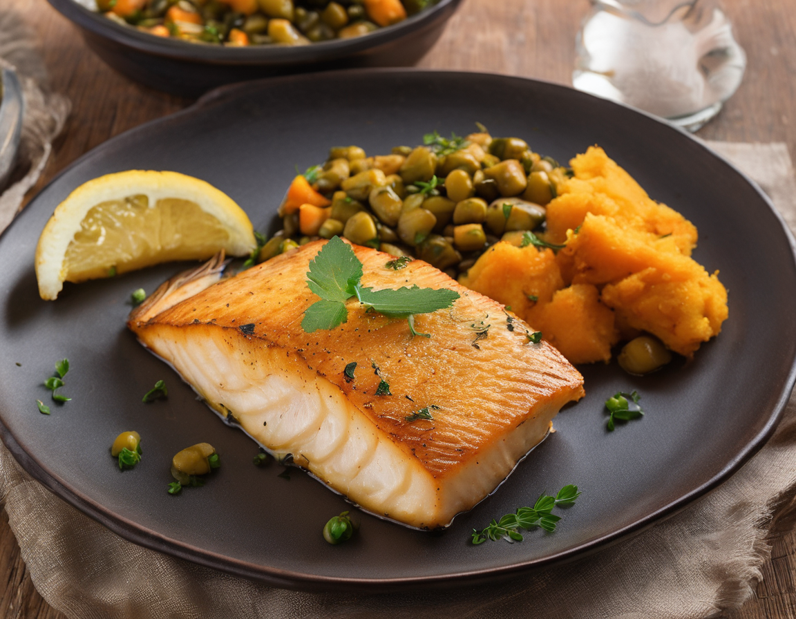 Pescado al Horno con Puré de Batatas Suave