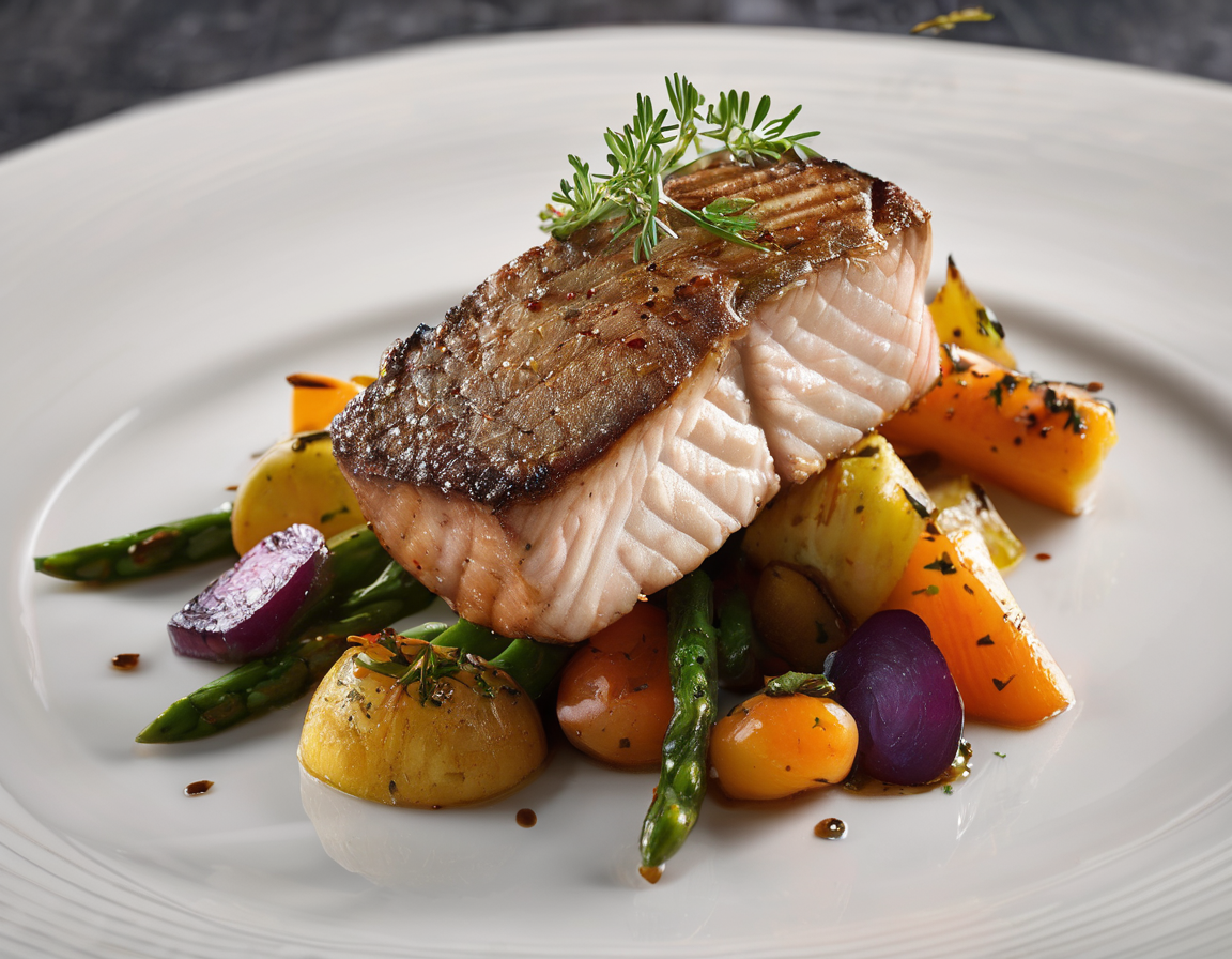 Filete de Pescador Canadiense con Verduras Asadas