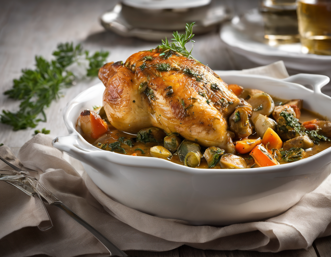 Pollo con Hierbas Suaves y Verduras Guisadas