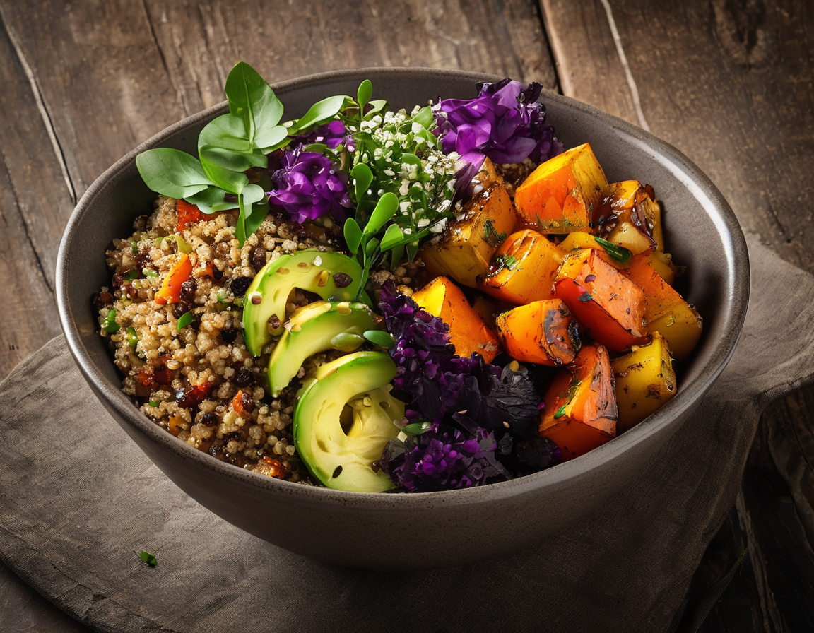 Ensalada de Quinoa Energética con Verduras Asadas y Alto Contenido de Fibra