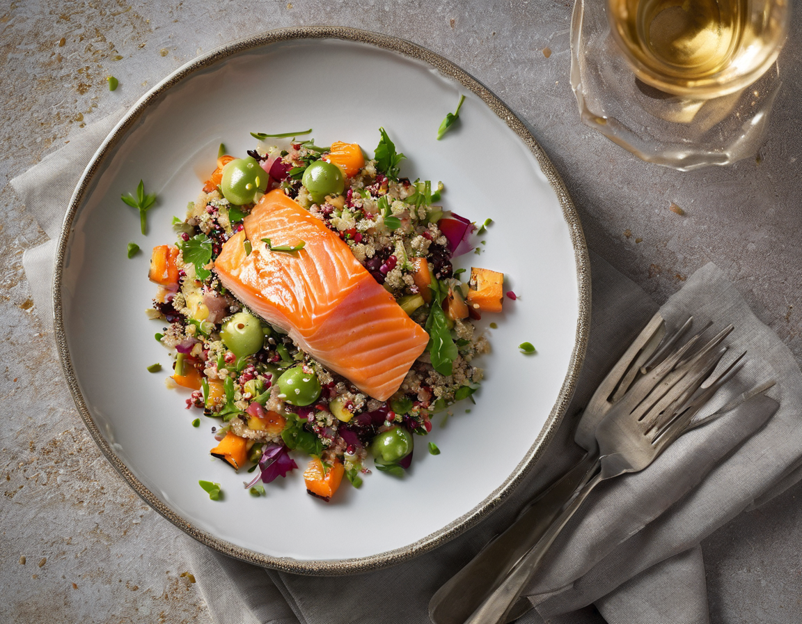 Ensalada de Quinoa con Verduras Asadas y Salmón