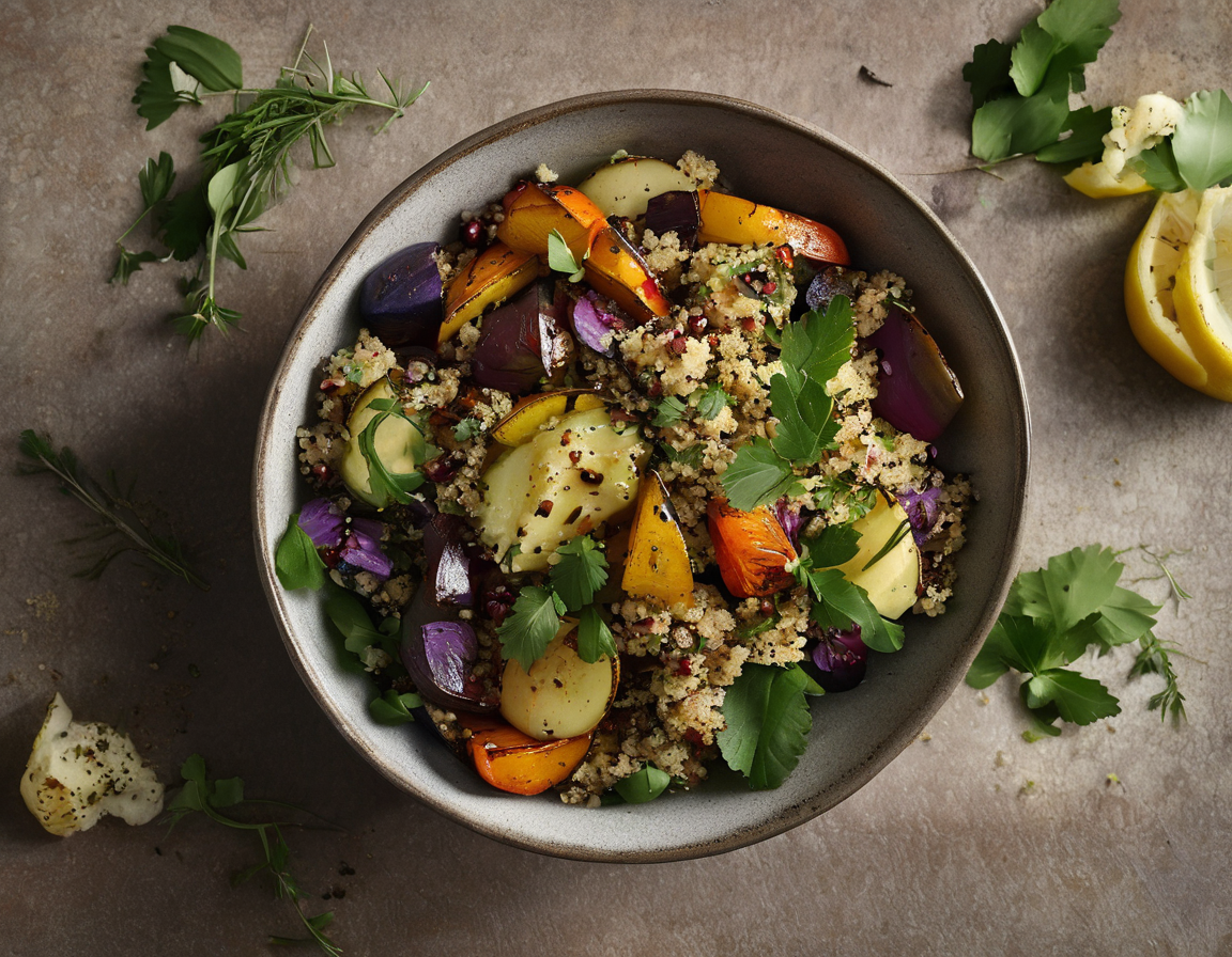 Bol de Quinoa Bajo en Fructosa con Verduras Asadas y Aliño de Limón y Hierbas