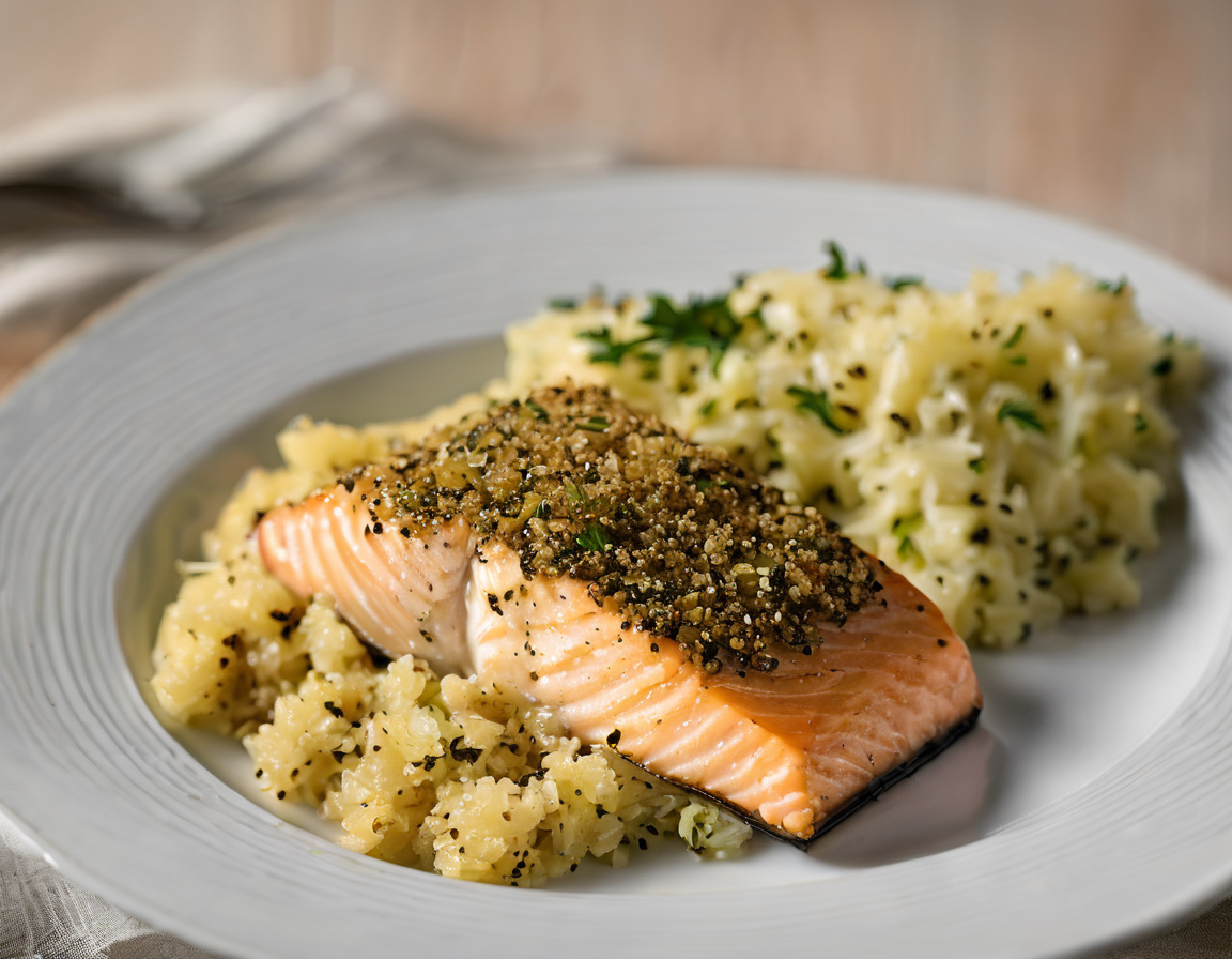 Salmón Asado con Farofa de Quinoa y Col Rizada