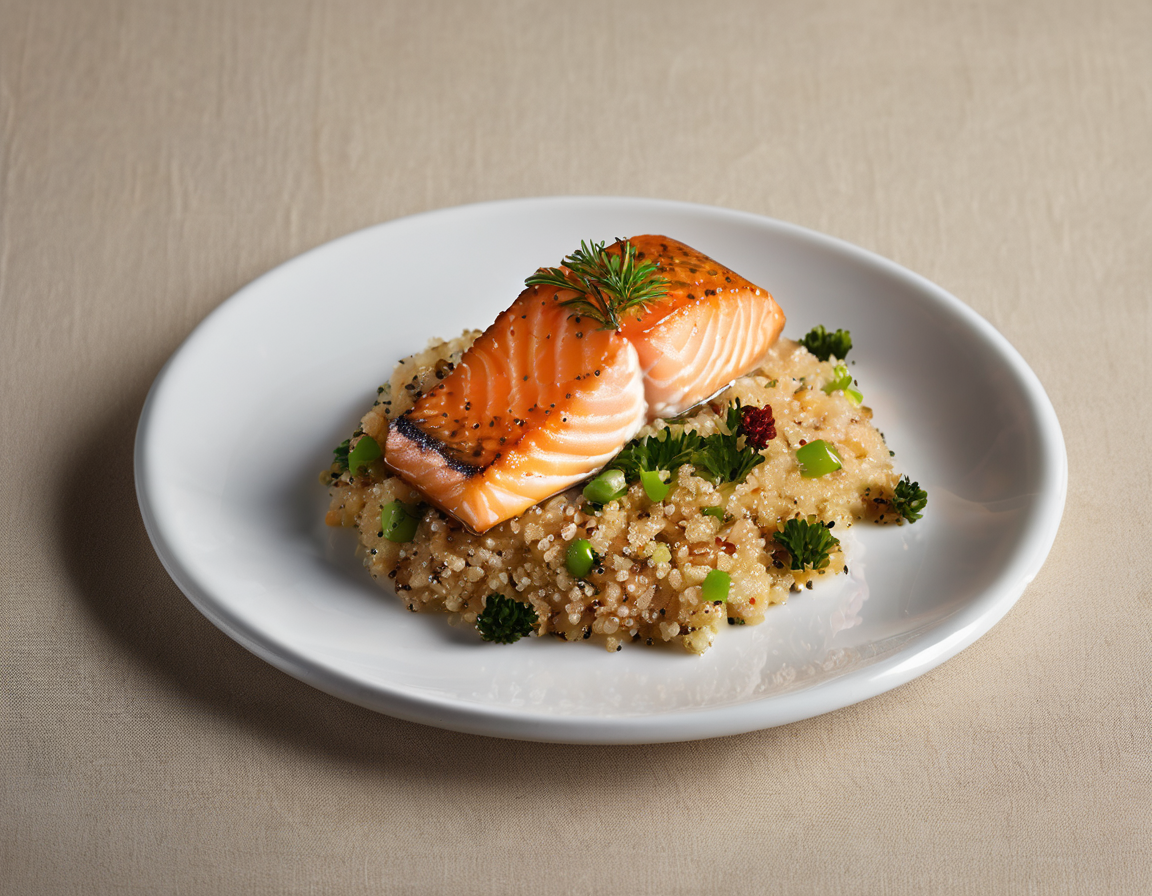 Salmón Asado con Quinoa y Col Rizada a la Minera