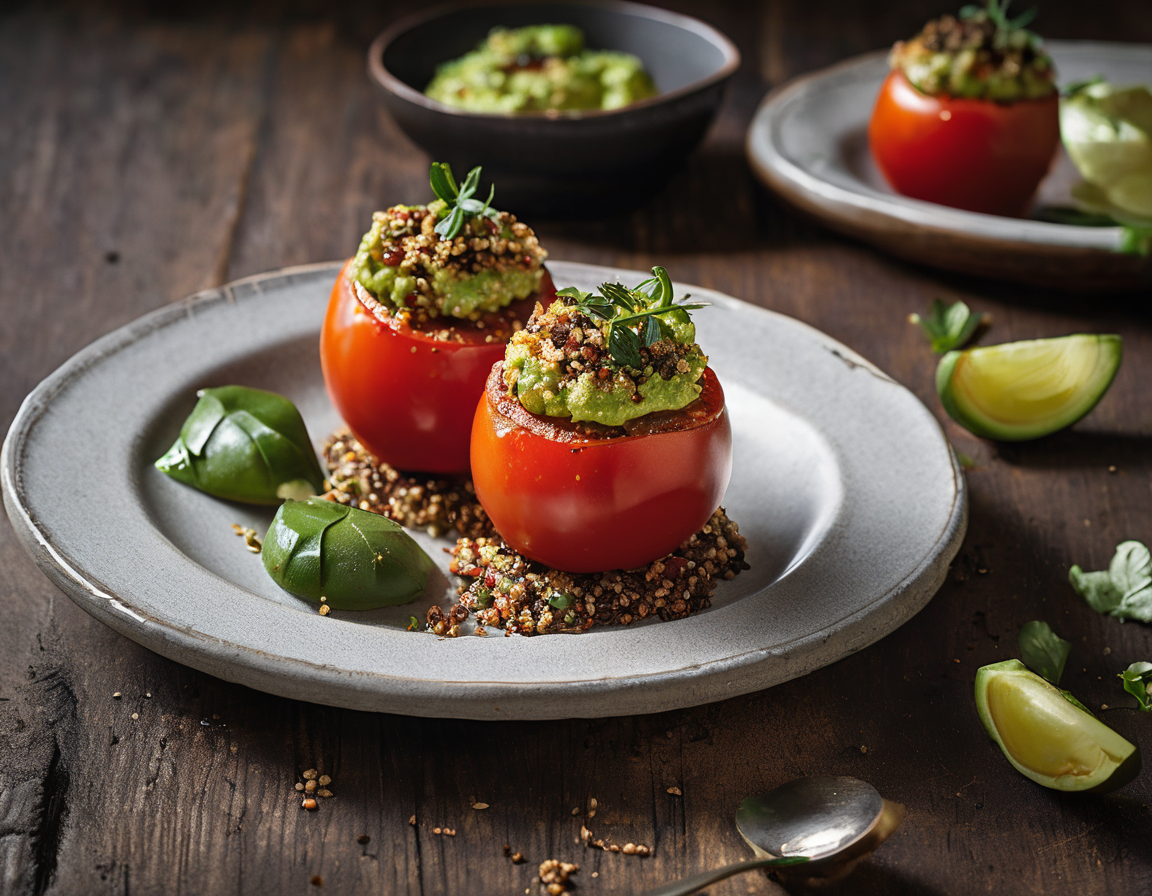 Tomates Asados con Puré de Aguacate y Quinoa