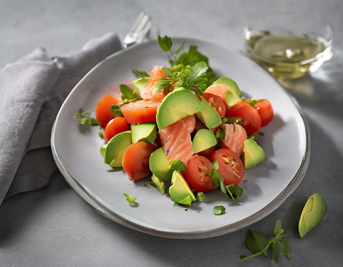 Ensalada de Tomates Canadiense con Salmón y Aguacate