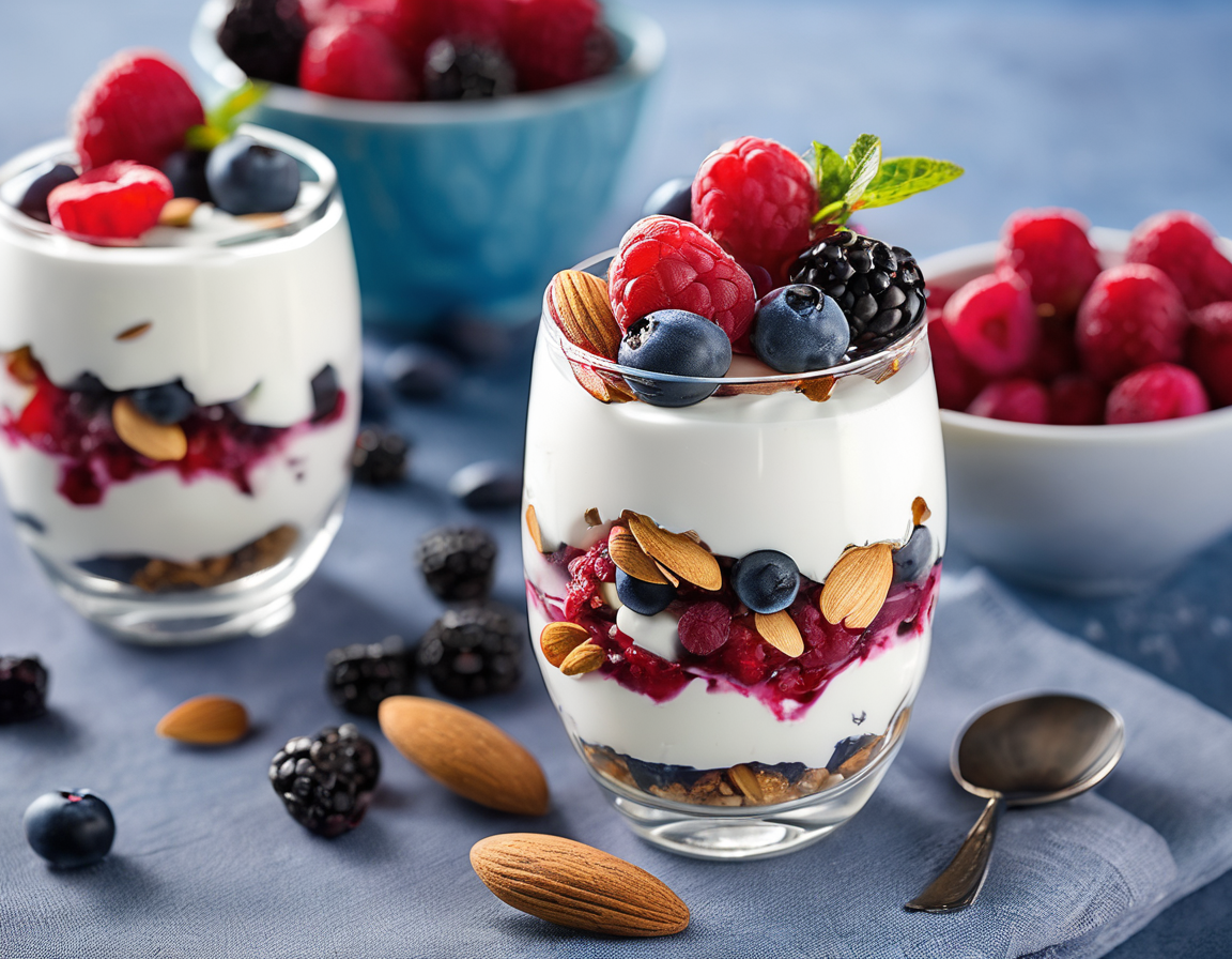 Parfait de Yogur Griego con Bayas y Almendras