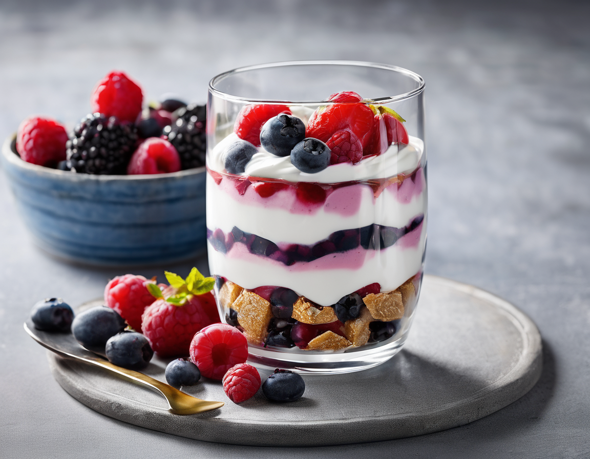 Parfait de Yogur Griego con Bayas y Frutas Bajas en Fructosa