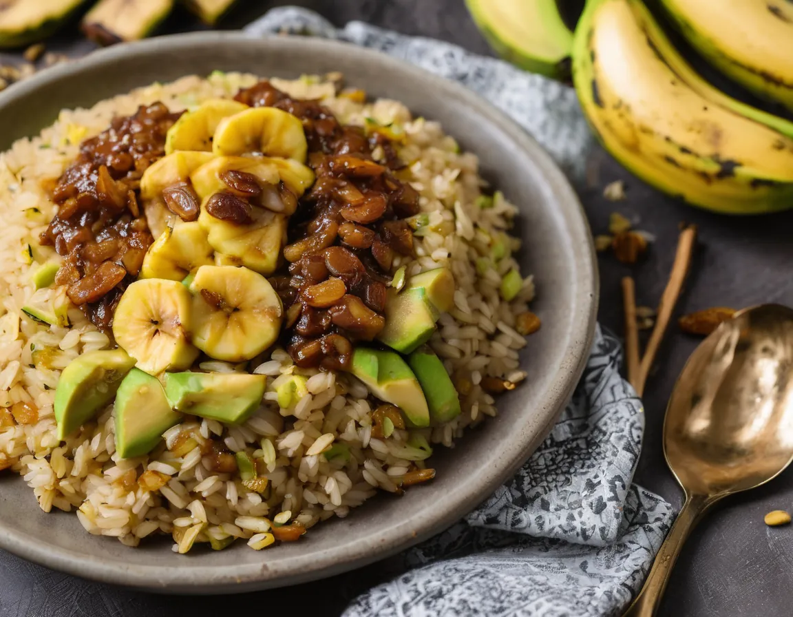 Arroz con Plátano Asado y Salsa de Aguacate Adaptado para Hipercolesterolémia