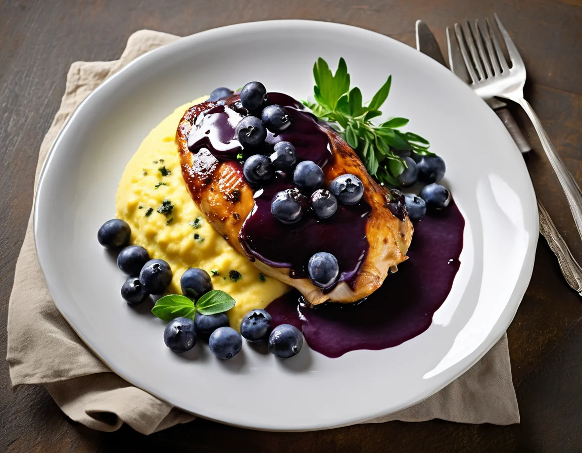Pollo al Vino Blanco con Salsa de Arándanos y Puré de Patatas