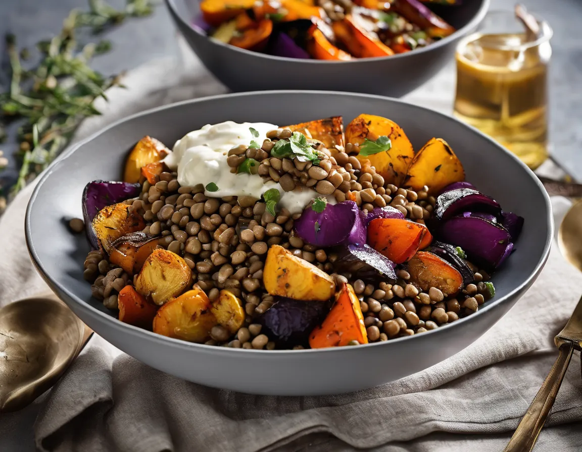 Bol de Poder de Lentejas de Bajo Índice Glucémico con Verduras Asadas