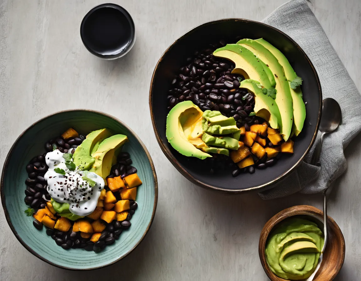 Bowl de Calabaza Asada y Frijoles Negros con Crema de Aguacate