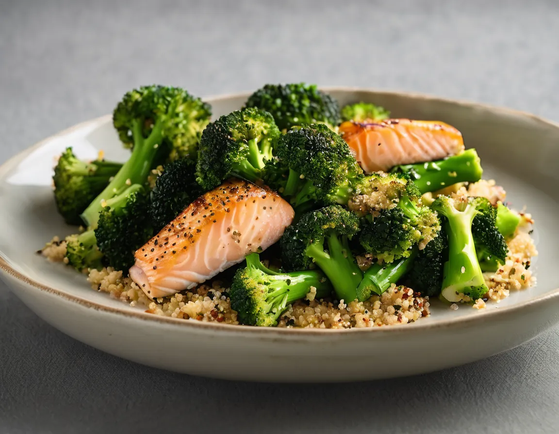 Brócoli Asado a la Francesa con Quinoa y Salmón
